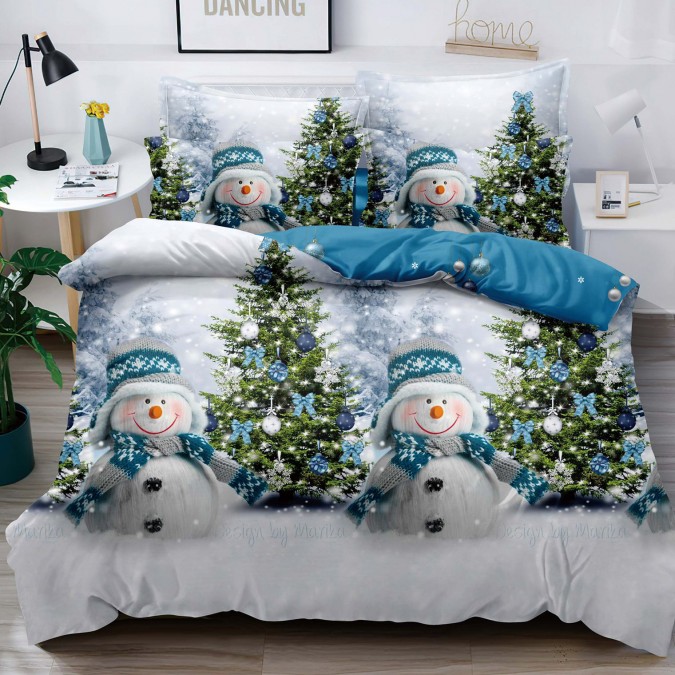 Lenjerie pat 1 PERSOANA BUMBAC FINET 4 piese Jojo Home X-Mass Collection Alb-Multicolor oameni de zapada brazi