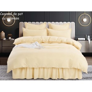 Lenjerie pat dublu,  FINET, 6 piese, cu volanase, Jojo Home, Crem