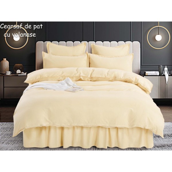Lenjerie pat dublu,  FINET, 6 piese, cu volanase, Jojo Home, Crem [1]