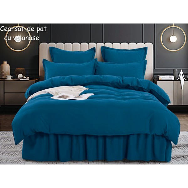 Lenjerie pat dublu,  FINET, 6 piese, cu volanase, Jojo Home, Turquoise [1]