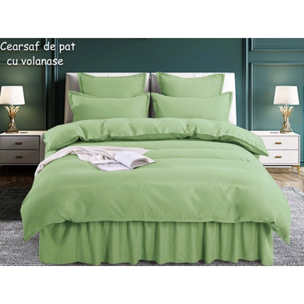 Lenjerie pat dublu,  FINET, 6 piese, cu volanase, Jojo Home, Vernil [1]