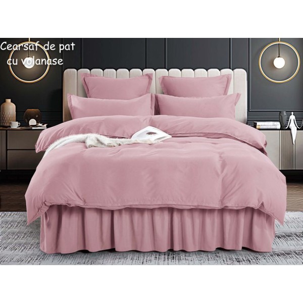 Lenjerie pat dublu,  FINET, 6 piese, cu volanase, Jojo Home, Roz Pudra [1]
