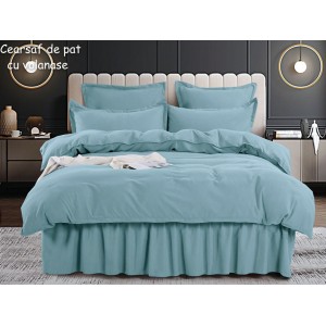 Lenjerie pat dublu,  FINET, 6 piese, cu volanase, Jojo Home, Bleu