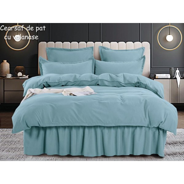 Lenjerie pat dublu,  FINET, 6 piese, cu volanase, Jojo Home, Bleu [1]