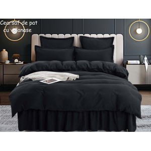 Lenjerie pat dublu,  FINET, 6 piese, cu volanase, Jojo Home, Negru