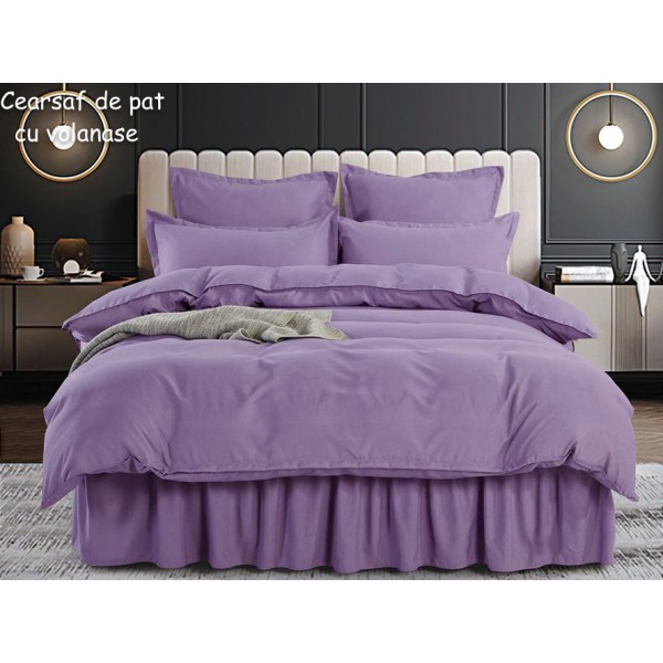 Lenjerie pat dublu,  FINET, 6 piese, cu volanase, Jojo Home, Lila [1]