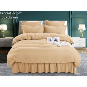 Lenjerie pat dublu,  FINET, 6 piese, cu volanase, Jojo Home, Bej