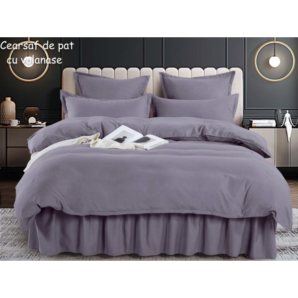 Lenjerie pat dublu,  FINET, 6 piese, cu volanase, Jojo Home, Gri [1]
