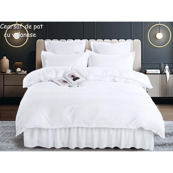 Lenjerie pat dublu,  FINET, 6 piese, cu volanase, Jojo Home, Alb [1]