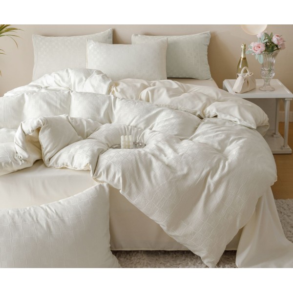 Lenjerie pat dublu, JACQUARD FINETAT, 6 piese, Jojo Home, Crem [1]