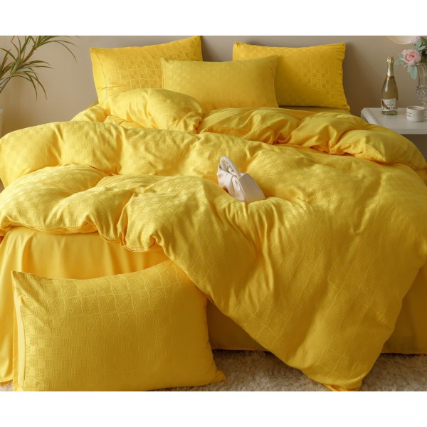 Lenjerie pat dublu, JACQUARD FINETAT, 6 piese, Jojo Home, Galben intens [1]