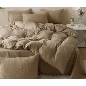 Lenjerie pat dublu, JACQUARD FINETAT, 6 piese, Jojo Home, Bej