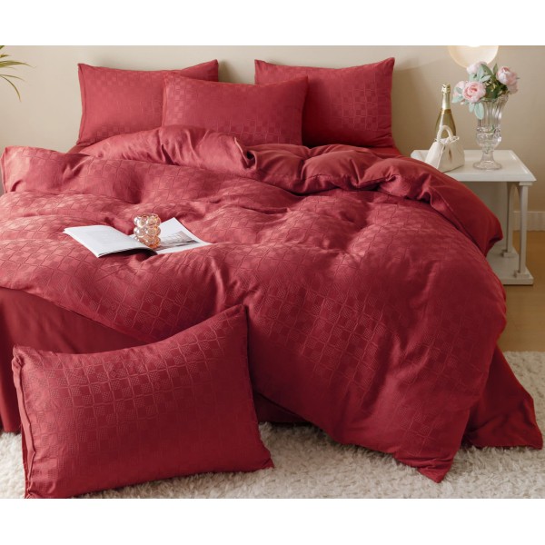 Lenjerie pat dublu, JACQUARD FINETAT, 6 piese, Jojo Home, Rosu [1]