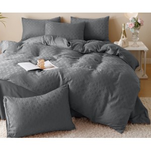 Lenjerie pat dublu, JACQUARD FINETAT, 6 piese, Jojo Home, Gri inchis