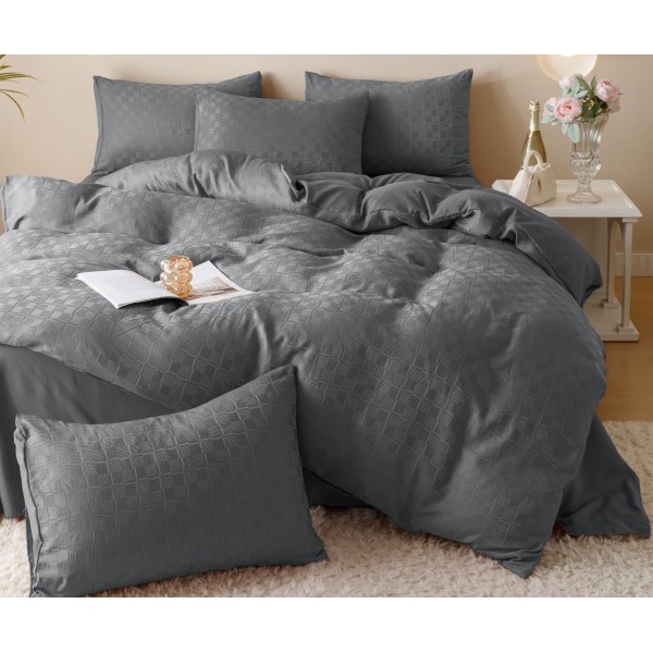 Lenjerie pat dublu, JACQUARD FINETAT, 6 piese, Jojo Home, Gri inchis [1]
