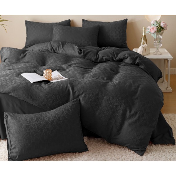 Lenjerie pat dublu, JACQUARD FINETAT, 6 piese, Jojo Home, Negru [1]
