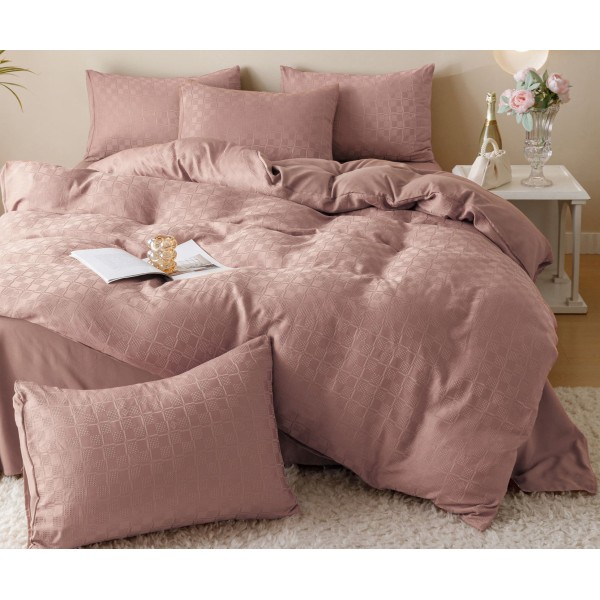 Lenjerie pat dublu, JACQUARD FINETAT, 6 piese, Jojo Home, Roz Pudra [1]