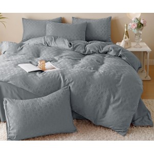 Lenjerie pat dublu, JACQUARD FINETAT, 6 piese, Jojo Home, Gri deschis