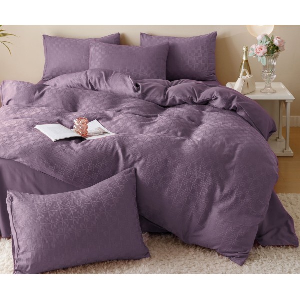 Lenjerie pat dublu, JACQUARD FINETAT, 6 piese, Jojo Home, Mov [1]