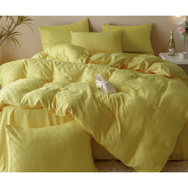 Lenjerie pat dublu, JACQUARD FINETAT, 6 piese, Jojo Home, Galben Lemon [1]