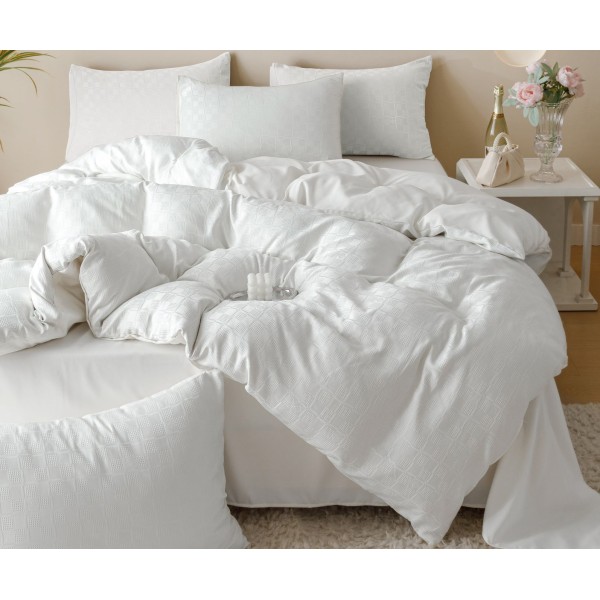 Lenjerie pat dublu, JACQUARD FINETAT, 6 piese, Jojo Home, Alb [1]