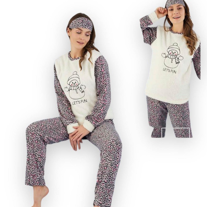 Pijama dama, Cocolino - Polar, Alb-Multicolor, om de zapada