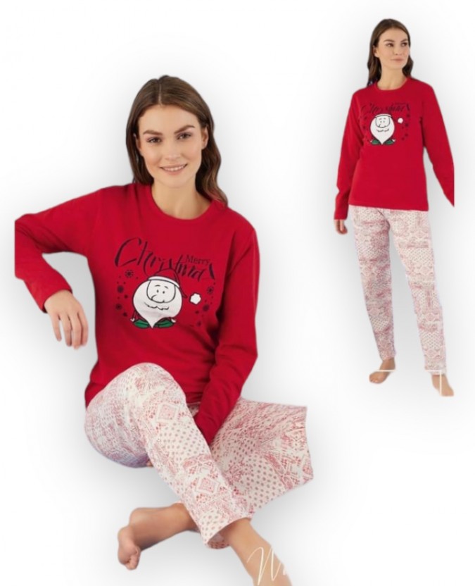 Pijama dama, Bumbac Vatuit, Rosu, X-Mass