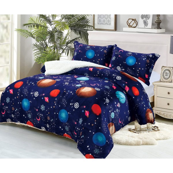 Pilotã Groasã CoCoLiNo, 200x230cm, cu Blãnita si 2 fete de pernã, 50x70cm, Bleumarin-Multicolor, planete [1]