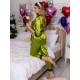 Pijama 3 piese din Satin Verde Olive, Novia, accesorizata cu dantela Chantilly neagra