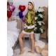 Pijama 2 piese din Satin, Antonia, accesorizata cu vipusca colorata, Kaki