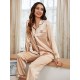 Pijama Luxury Anemona din Satin Bej Gold cu vipusca neagra