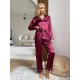 Pijama Luxury Anemona din Satin Mov Bordeaux cu vipusca alba