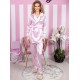 Pijama Luxury Kimono din Satin Roz cu vipusca neagra