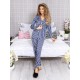 Pijama Anemona Luxury cu vipusca din Satin Bleumarin - Alb cu dungi