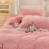 Lenjerie pentru pat dublu pufoasa CoCoLiNo cu VoLaNaSe, tip tricotaj, 4 piese, Roz [15]
