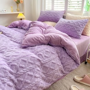 Lenjerie pentru pat dublu pufoasa CoCoLiNo, tip tricotaj, 4 piese, Lila