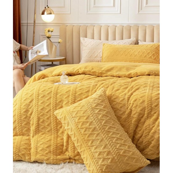 Lenjerie pentru pat dublu pufoasa CoCoLiNo, tip tricotaj, 4 piese, Galben [1]