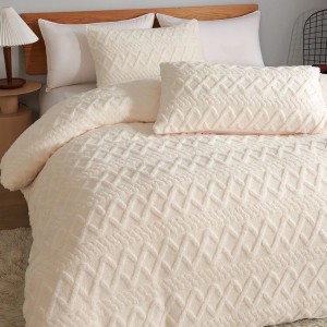 Lenjerie pentru pat dublu pufoasa CoCoLiNo, tip tricotaj, 4 piese, Crem