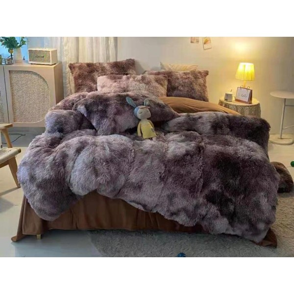 Lenjerie pat super pufoasa COCOLINO Fluffy 6 piese cu ELASTIC, Maro-Cenusiu [1]