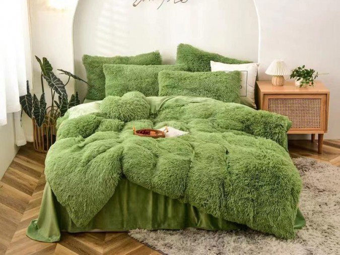 Lenjerie pat super pufoasa COCOLINO Fluffy 6 piese cu ELASTIC, Verde