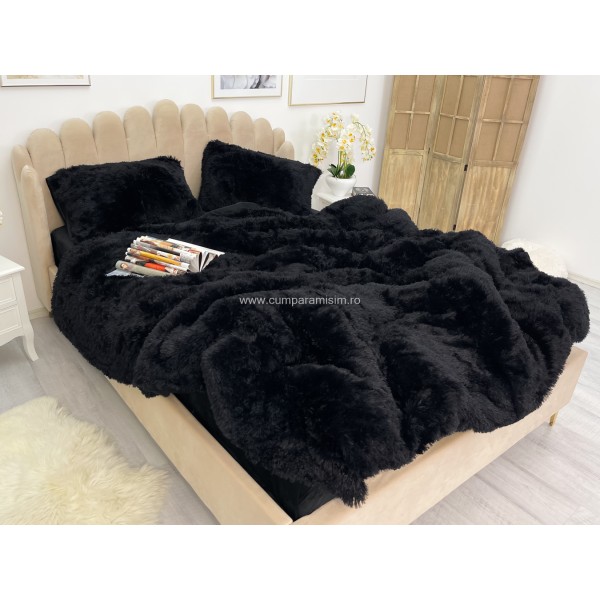 Lenjerie pat super pufoasa COCOLINO Fluffy 4 piese neagra [1]
