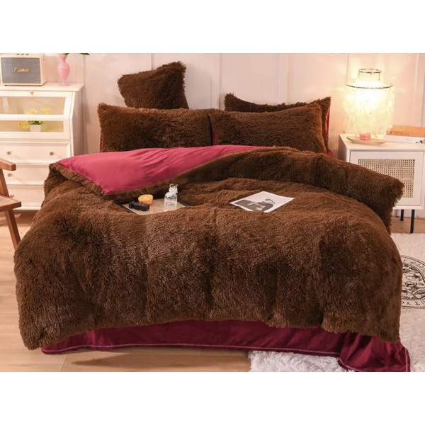 Lenjerie pat super pufoasa COCOLINO Fluffy 4 piese Maro-Rosu [1]