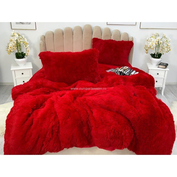 Lenjerie pat super pufoasa COCOLINO Fluffy 4 piese rosie [1]