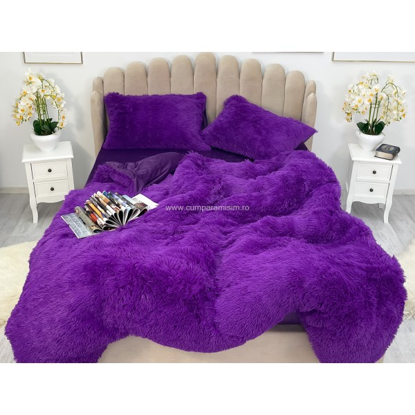 Lenjerie pat super pufoasa COCOLINO Fluffy 4 piese mov intens  [1]