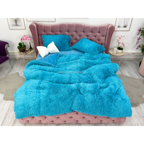 Lenjerie pat super pufoasa COCOLINO Fluffy 4 piese bleu intens  [1]