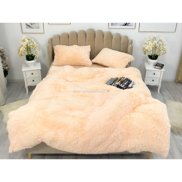Lenjerie pat super pufoasa COCOLINO Fluffy 4 piese somon-bej  [1]