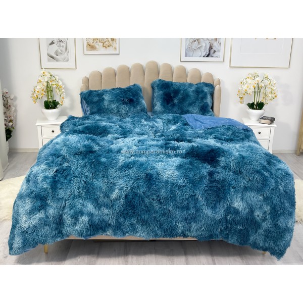 Lenjerie pat super pufoasa COCOLINO Fluffy 4 piese Turcoaz-Alb [1]