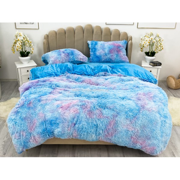 Lenjerie pat super pufoasa COCOLINO Fluffy 4 piese Albastru-Mov [1]
