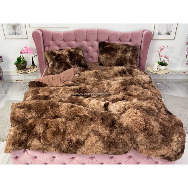 Lenjerie pat super pufoasa COCOLINO Fluffy 4 piese Maro-Alb [1]