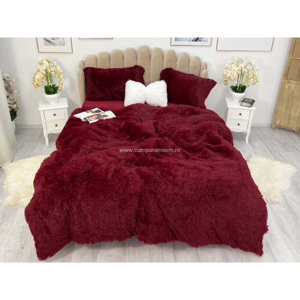 Lenjerie pat super pufoasa COCOLINO Fluffy 4 piese Visiniu [1]